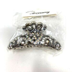 Hair Clip Claw Silver Tone Iridescent Rhinestone 3.25in Accessories NWT